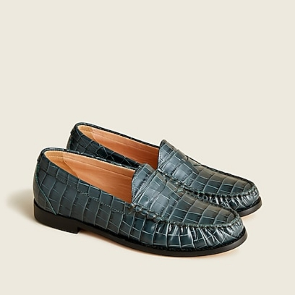 JCREW LEATHER BNIB J.CREW! Crocodile Embossed LEATHER LOAFERS